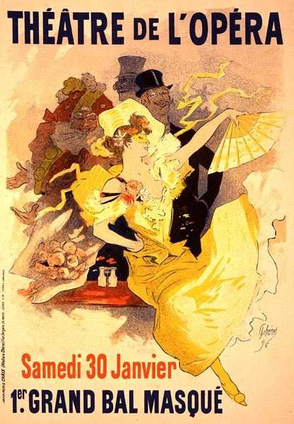 Reproduction of a poster advertising the first 'Grand Bal Masque', Theatre de L'Opera, Paris, 1896