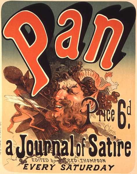 Reproduction of a poster advertising 'Pan', a journal of satire