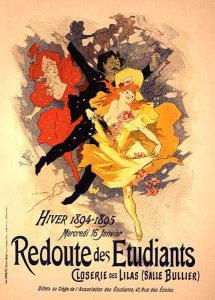 Reproduction of a poster advertising a 'Student Gala Evening', at the Bullier Room, Closerie des Lilas, 1894