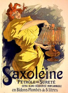 Reproduction of a poster advertising 'Saxoleine', safe parrafin oil, 1896