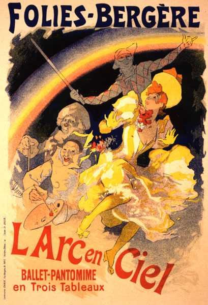 Reproduction of a poster advertising 'The Rainbow', a ballet-pantomime presented by the Folies-Bergere, 1893