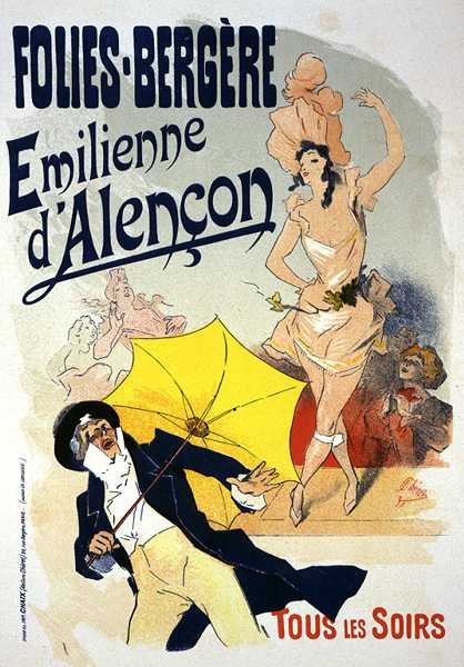 Reproduction of a poster advertising 'Emile d'Alencon', every evening at the Folies-Bergeres, 1893 (