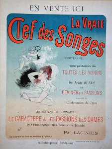 Poster advertising the book 'La Vraie Clef des Songes' by Lacinius, 1892