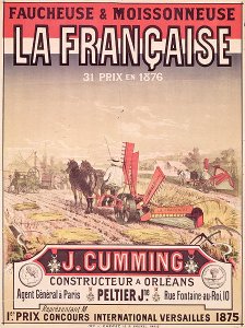 Poster advertising 'La Francaise, Reaper and Mower', made by J. Cumming of Orleans, 1876