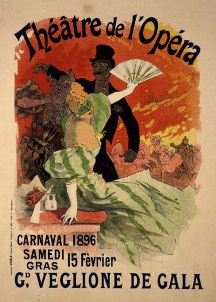 Reproduction of a Poster Advertising the 1896 Carnival at the Theatre de l'Opera, 15th February 1896