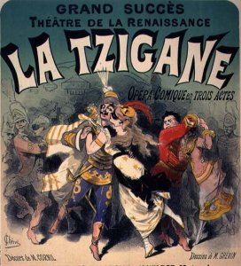 Poster advertising 'La Tzigane', comic opera with music